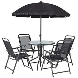 Proregal CHILLAX | Gartenmöbelset | 6 Teilig | 4 Stühle | Sonnenschirm Witterungsbeständig | Grau
