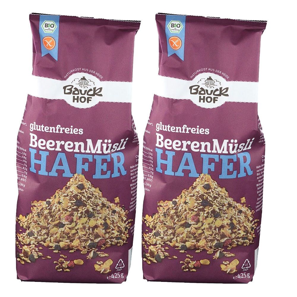 Bauckhof Bio Glutenfreies Hafermüsli, Beere 2x425 g Müsli