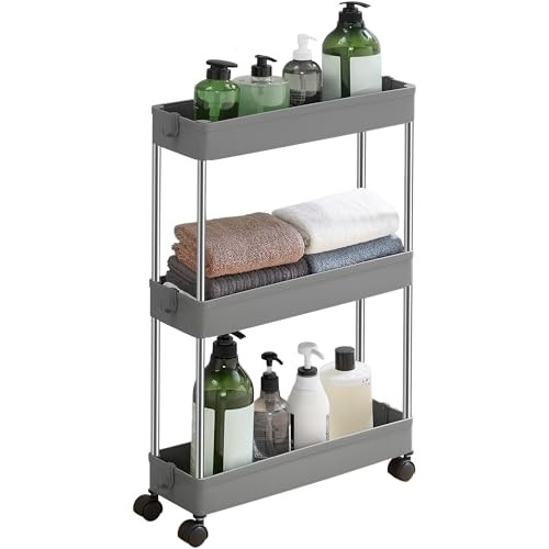 SONGMICS Keukentrolley met 3 niveaus en afsluitbaar RVS frame