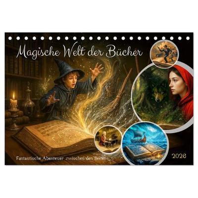 Magische Welt der Bücher - Fantastische Abenteuer zwischen den Seiten (Tischkalender 2026 DIN A5 quer), CALVENDO Monatskalender