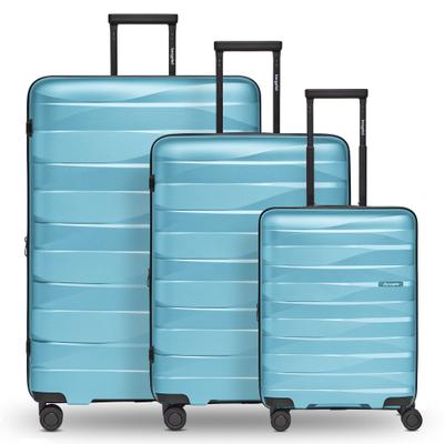 Kofferset BERGPFEIL "Travel 4-Rollen Kofferset 3-tlg. mit Dehnfalte", Herren, blau (hellblau), Polypropylen, Koffer-Sets
