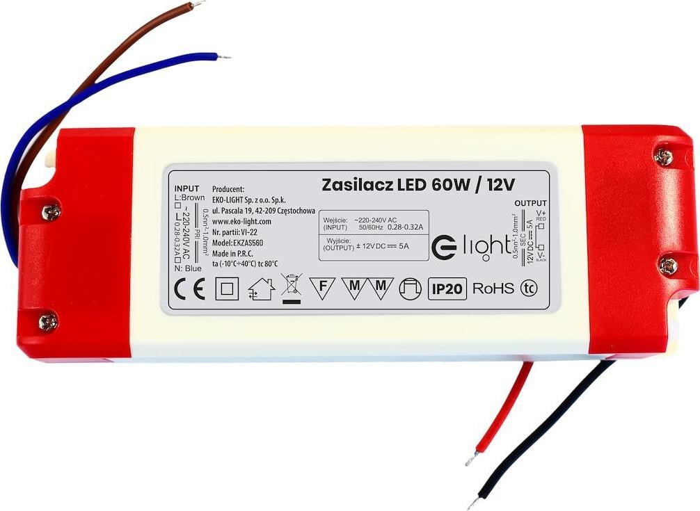 Eko-Light Milagro EKZAS560 Voeding voor LED-lampen, 60W, 12V