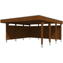 Skan Holz Carport Friesland 557x555 cm inkl. Rück- und Seitenwände Sparset-nussbaum Holzcarport