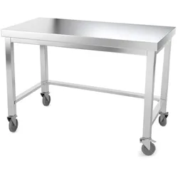 Arbeitstisch aus Edelstahl 1400 x 800 mm mit Verstärkung auf Rollen PREMIUM / GOLDINOX