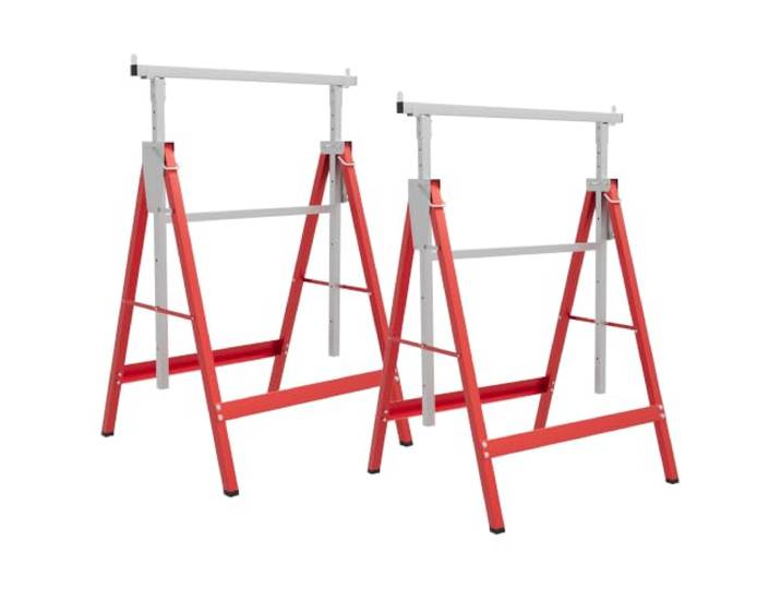 HOMCOM Arbeitsbock 2er Set Belastbarkeit 200 kg Klappbar 80-130 cm Rot Höhenverstellbar, Sägebock, Gerüstbock aus Stahl, Unterstellbock, Klappbock, Stützbock