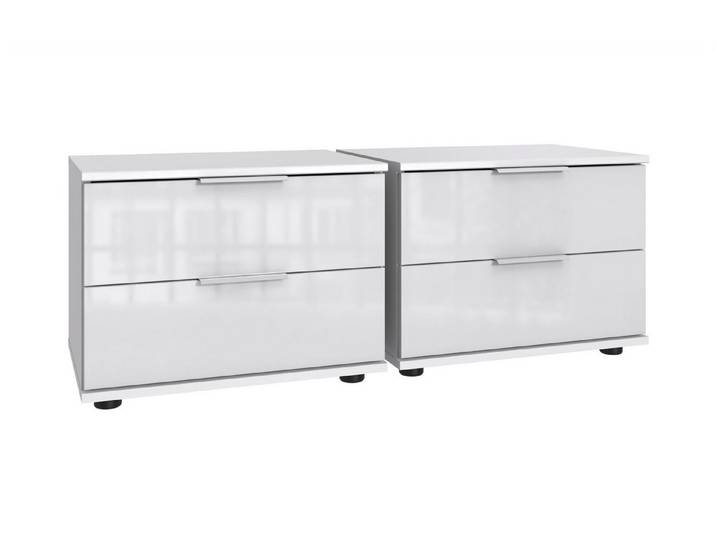 Wimex Nachtschrank (2er-Set) in WEISS + GLAS WEISS - 104x40x38cm (BxHxT) (2er-Set, 2er-Set)