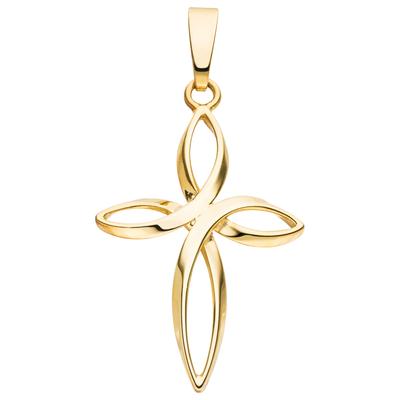 Kettenanhänger JOBO "Anhänger geschwungenes Kreuz", gelb (gelbgold 375), Schmuckanhänger, Damen, Gelbgold 375, Kettenanhänger, 375 Gold