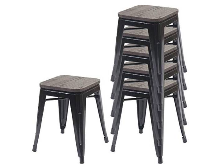 Mendler 6er-Set Hocker HWC-A73 inkl. Holz-Sitzfläche Metall - schwarz