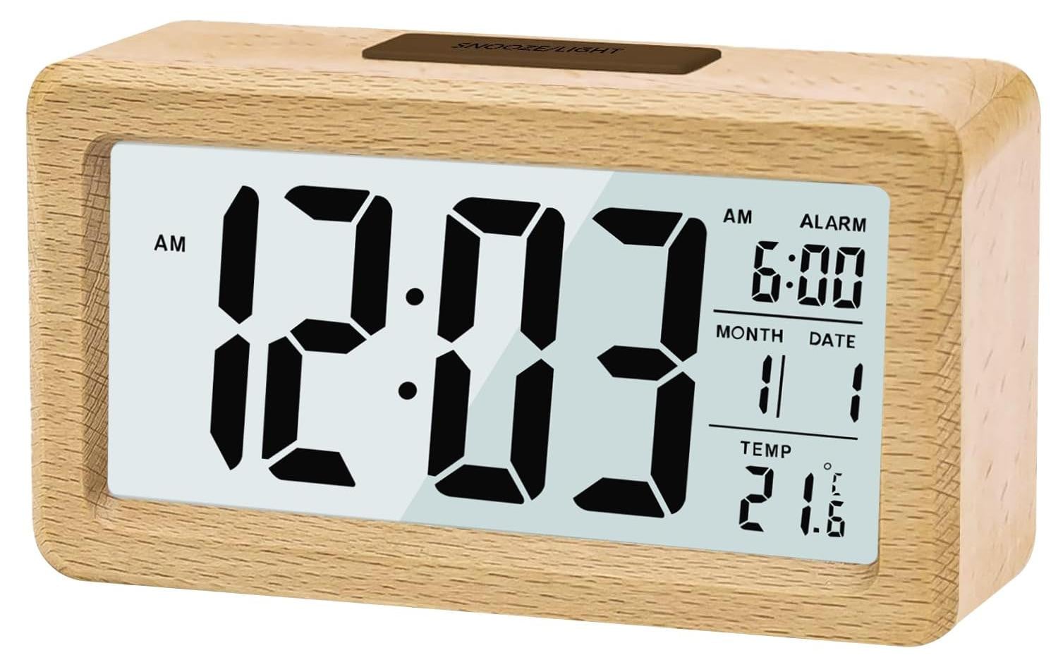 Dripio Digitale houten wekker met sensor, groot display en snooze-functie