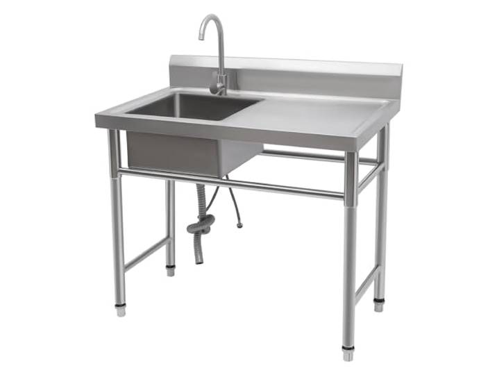 Levkitch Freistehende Edelstahl Spültisch,100×60×93CM Gewerbliche Spülbecken,1 Becken Multifunktionswaschtisch für Outdoor und Camping, Spüle mit Wasserhahn Waschtisch (Linke Becken)
