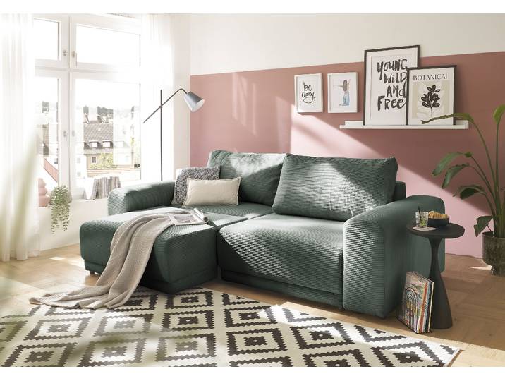 Schlafsofa OTTO HOME PHEELIX Cord, mit 3 Funktionen , grün (dunkelgrün), B:252cm H:94cm T:118cm, Sofas, Schlafsofa, Elemente einzeln oder gleichzeitig ausziehbar, bequemer Sitzkomfort