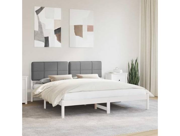 Gepolstertes Kopfteil Kiefernholz Modernes Design Bettgestell Hellgrau 200 Bettgestell mit gepolstertem Kopfteil Hellgrau 200x200 cm Massivholz Kiefer Platform Bettrahmen ohne Boxspring, waschbarer