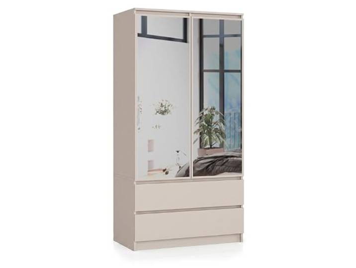 BDW Kleiderschrank 2 Türen 2 Schubladen 2 Spiegel für das Schlafzimmer Wohnzimmer Diele 180x90x51 (Kaschmir)