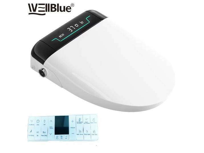Couvercle de toilette intelligent avec ouverture automatique et télécommande pour siège chauffant instantané, écran LCD, rond/allongé