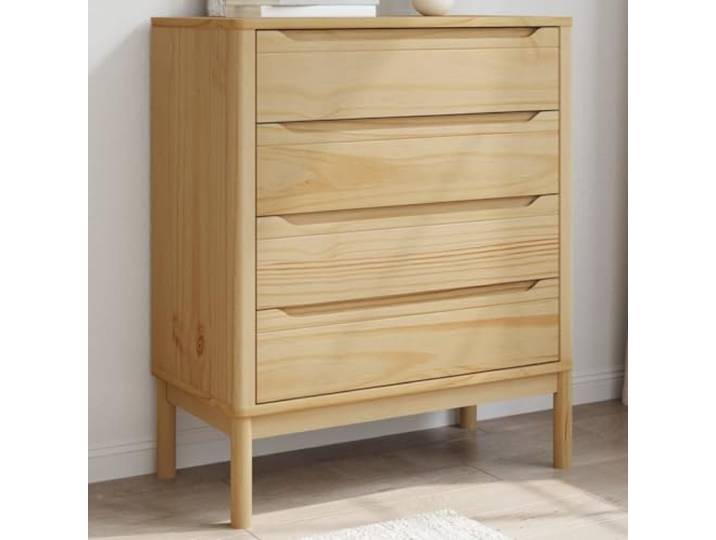 TUERYAFEK Kommode Floro Wachsbraun Massivholz Kiefer 4 Schubladen Kiefernholz, 4 Schubladen, Holzbeine, Präsentationsfläche, Stabilität