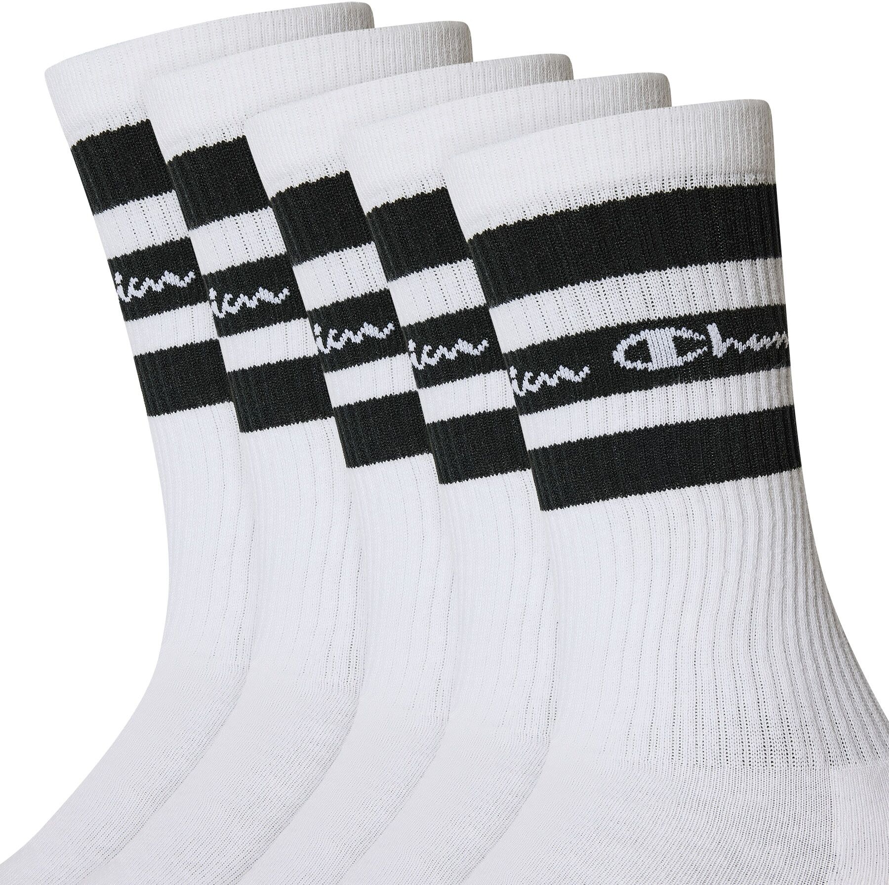 Tennissocken CHAMPION "Seasonal Crew Socks", Damen, Gr. 39-42, wht, wht, wht, Baumwollmischung, geringelt, unifarben, elastisch, Socken Tennissocken, 3er-Pack, über dem Knöchel endende Schaftlänge, mit Logoschriftzug