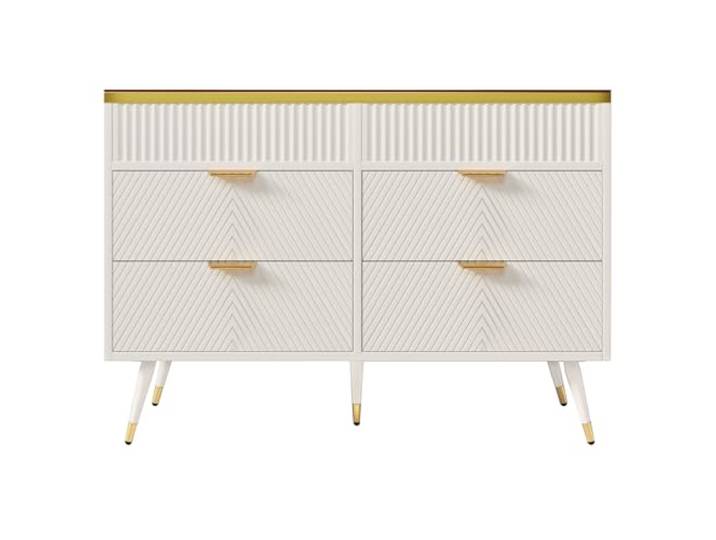 Ropilly weiße Kommode mit 6 Schubladen 120 x 40 x 76 cm Glasoberfläche, Metallgriffe und Facheinteilung für geordnete Aufbewahrung