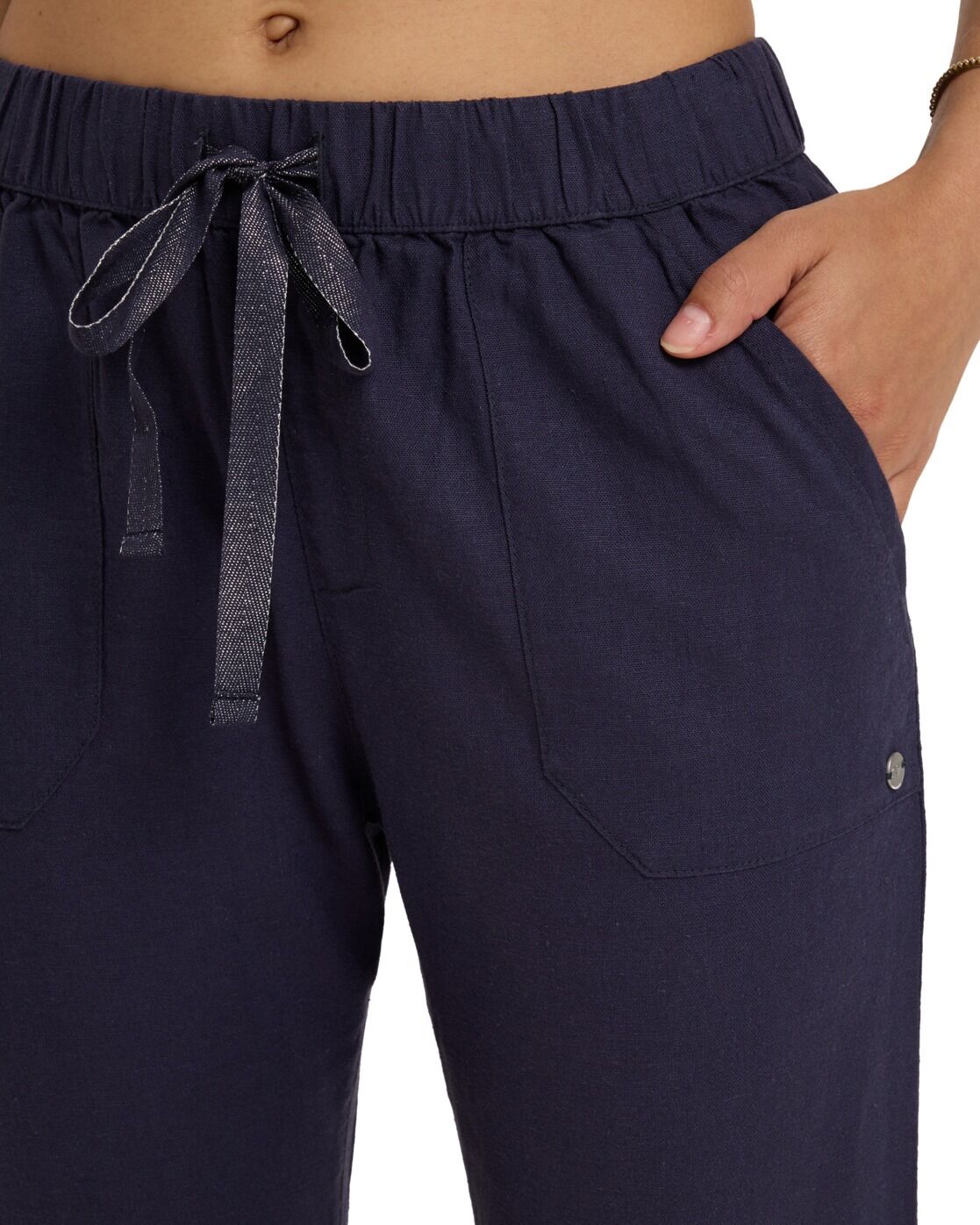 Cargohose ROXY "On The Seashore", Damen, Gr. L, blau, Obermaterial:55% Leinen, 45% Viskose., Hosen Cargohose blau L