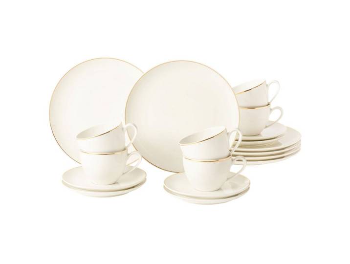 Seltmann Weiden Geschirr-Set Seltmann Weiden Kaffeeservice 18-teilig Savona Oro mit Goldrand, Porzellan