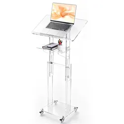 VEVOR Rednerpult Acryl Podium Höhenverstellbar 1090–1178 mm Transparent, Stehpult für Klassenimmer Kirchen Veranstaltungen, Präsentationsständer mit 70–180° Neigungswinkel Lesefläche Ablageflach