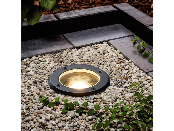 Lindby Bodeneinbauleuchte Cliff, Ø 13 cm, rund, schwarz Cliff Lindby, dimmbar, schwarz, Kunststoff, Modern, Bodeneinbauleuchten