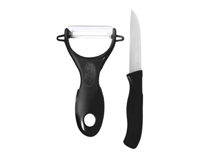 COOK CONCEPT Couteau en Céramique avec Éplucheur Lame 12\,5 cm Noir Blanc Céramique\, couteau et éplucheur\, lame 12\,5 cm\, ultra tranchant\, fruits légumes\, préserve les saveurs\, noir blanc