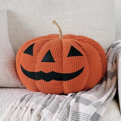 Oversized Jack-O-Lantern Pillow - Orange Corduroy - Grandin Road