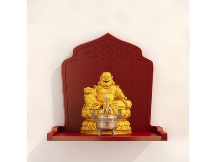 Wandmontierter Buddha Altar, Meditationstisch aus Holz, Schrein Regal Massivholz, Wandmontage, Platzsparende Konstruktion, Meditationsaltar, Spirituelle Dekoration