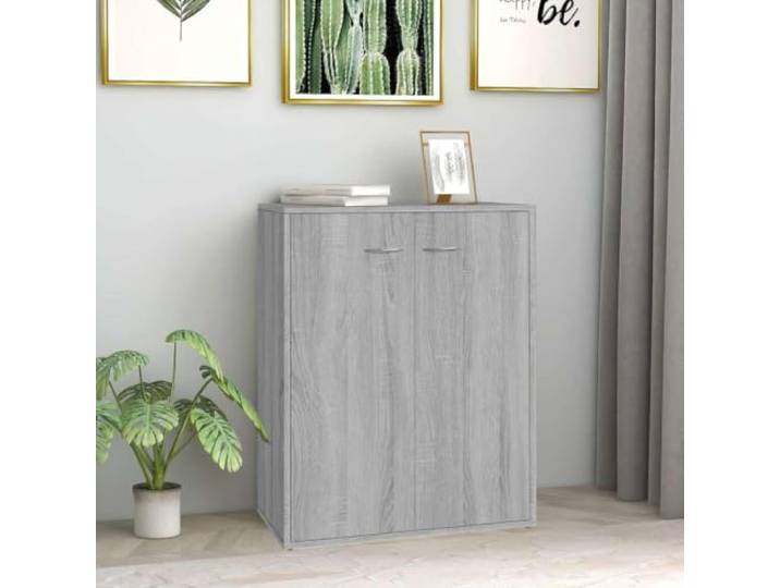RJPLMFV Anrichte Sonoma, Grau, 60 x 30 x 75 cm, Holz 2 Fächer, Wandbefestigung inklusive, minimalistisches Design, klare Linien