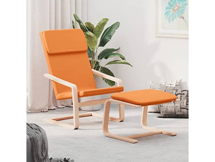 NLQMSU Relaxsessel, Dunkelgelb, mit Fußstütze aus Stoff und Holz Atmungsaktives Gewebe, massiver Birkenrahmen, bequeme Polsterung, kompaktes Design, 110 kg Kapazität