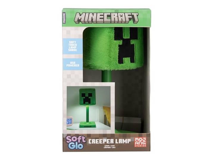 Paladone Minecraft Creeper SoftGlo Lampe de table 30 cm Abat-jour en peluche Lampe de chambre à coucher Lampe d'ambiance douce USB
