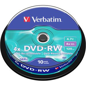 Verbatim DVD-Rohlinge 43552, wiederbeschreibbar, DVD-RW, 4,7 GB, 120 Minuten, bis zu 4-fach, Spindel, 10 Stück