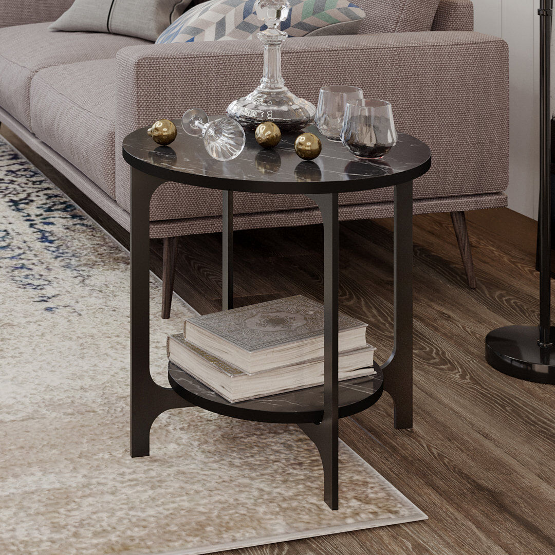 Blue Elephant Gillham Round Side End Table Black/Bendire 48.7cm H X 50cm W X 50cm D