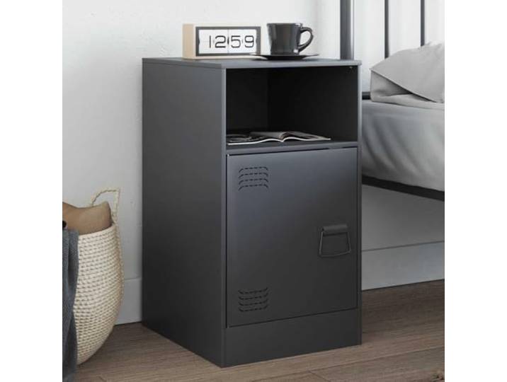 HEFZGDB Nachttisch Anthrazit 34,5x39x62 cm Stahl Gestell mit Griff und Stauraum für Bücher und Fernbedienungen, Pflegeleicht und Stabiler Kaltgewalzter Stahl, Modernes Design