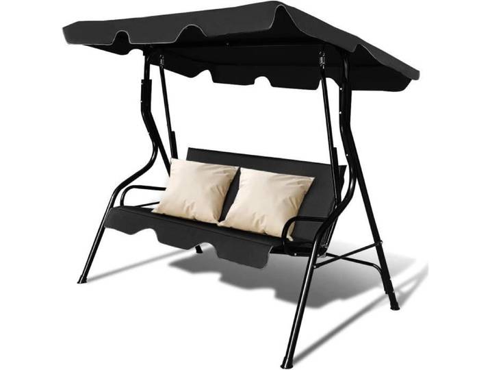 RELAX4LIFE Balancelle avec Auvent Réglable en Toile Épaisse Imperméable Balancelle pour Jardin/Piscine/Patio/Café (3 Places Noir)