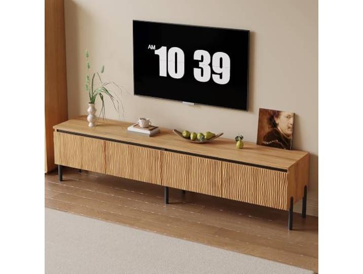 YAIXBNG TV Lowboard,TV Möbel,Wohnzimmermöbel, TV-Schrank mit Vier wellenförmigen Türen, geschlossener Stauraum mit Kabelaussparung,Korpus aus PB+MDF, Metallfüße