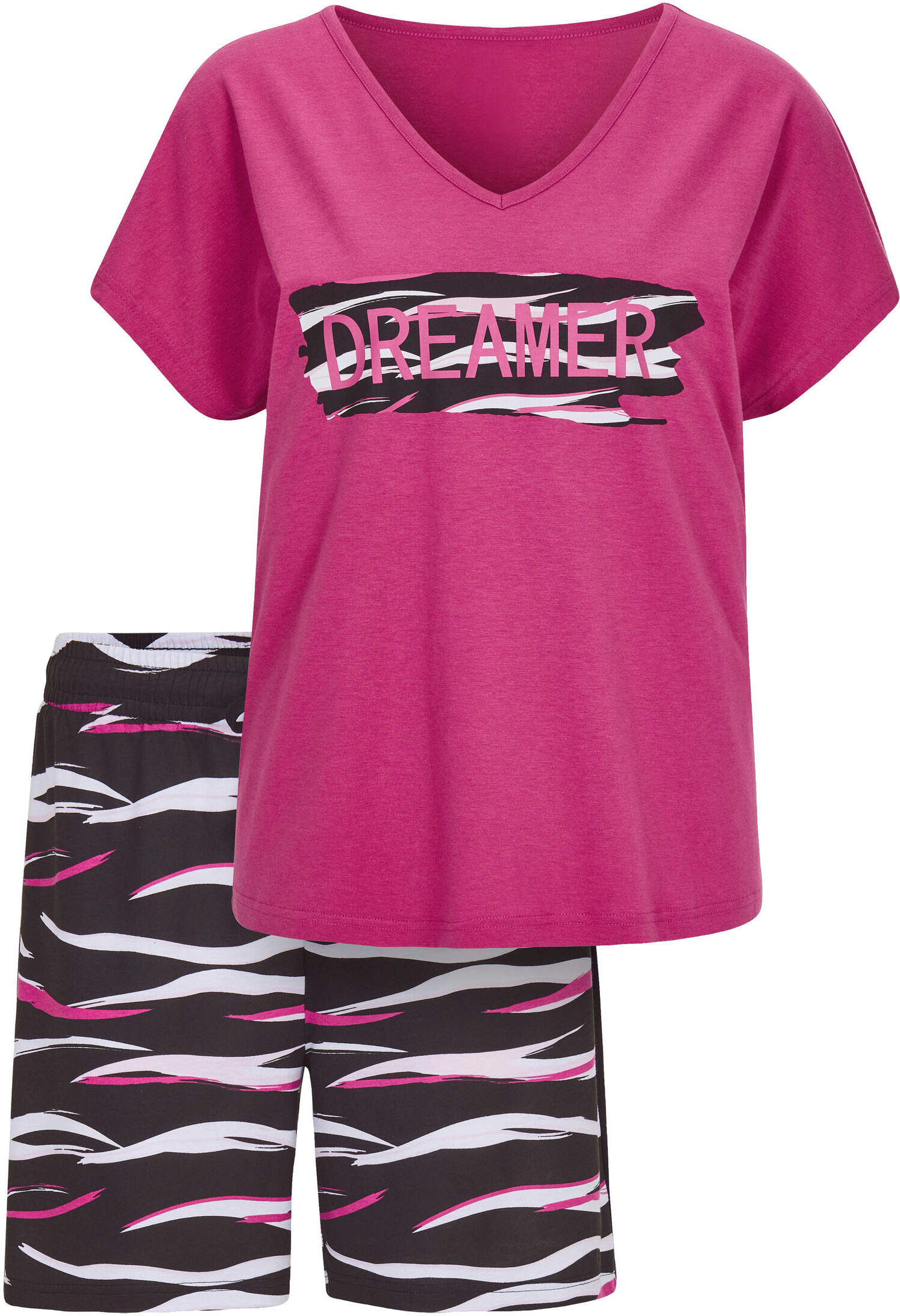 Shorty WITT "Shorty Shorty", Damen, Gr. 36/38, schwarz, fuchsia, bedruckt, Modisch, V-Ausschnitt, Homewear-Sets Shorty