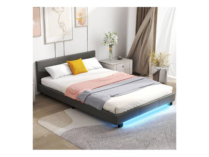 COSTWAY Bettgestell, Polsterbett mit LED Beleuchtung, 140x200cm