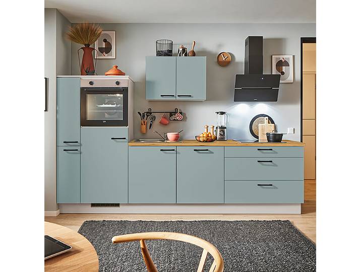 Autarke Küchenzeile Seitenschrank A 280cm Ausrichtung links Grün/Mintgrau