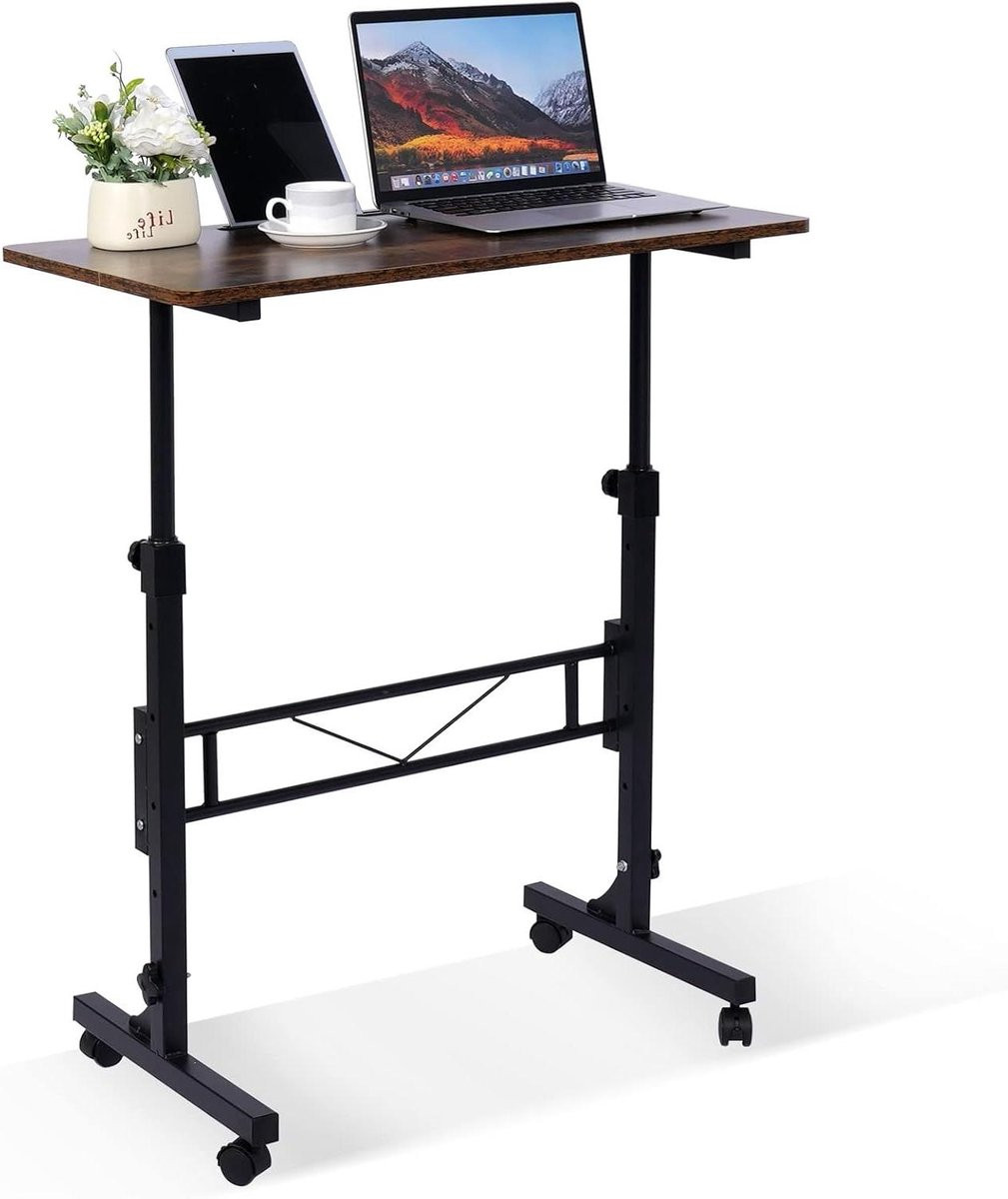 Verstelbaar Bureau - Mobiel Werkstation voor Staand Werken - Met Wielen - Eiken