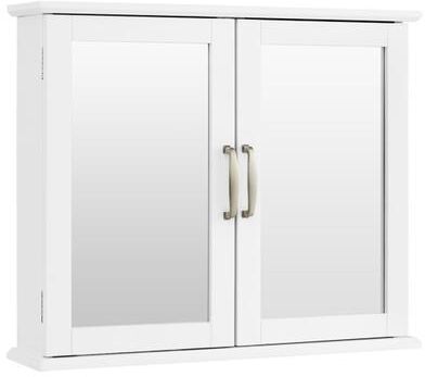 Costway 2-Tier Bathroom Wall-Mounted Mirror Storage Cabinet with Handles-White
