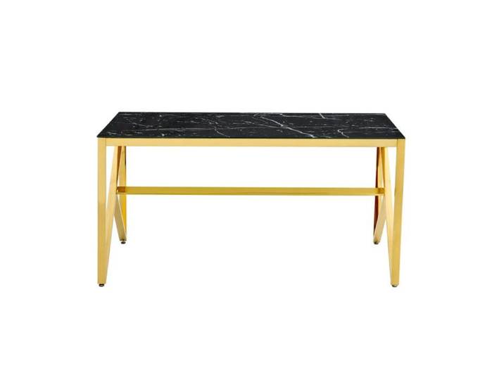 Table à Manger Gold Verre Trempé Marbré Noir – 150×90 cm – MAJESTIQUE