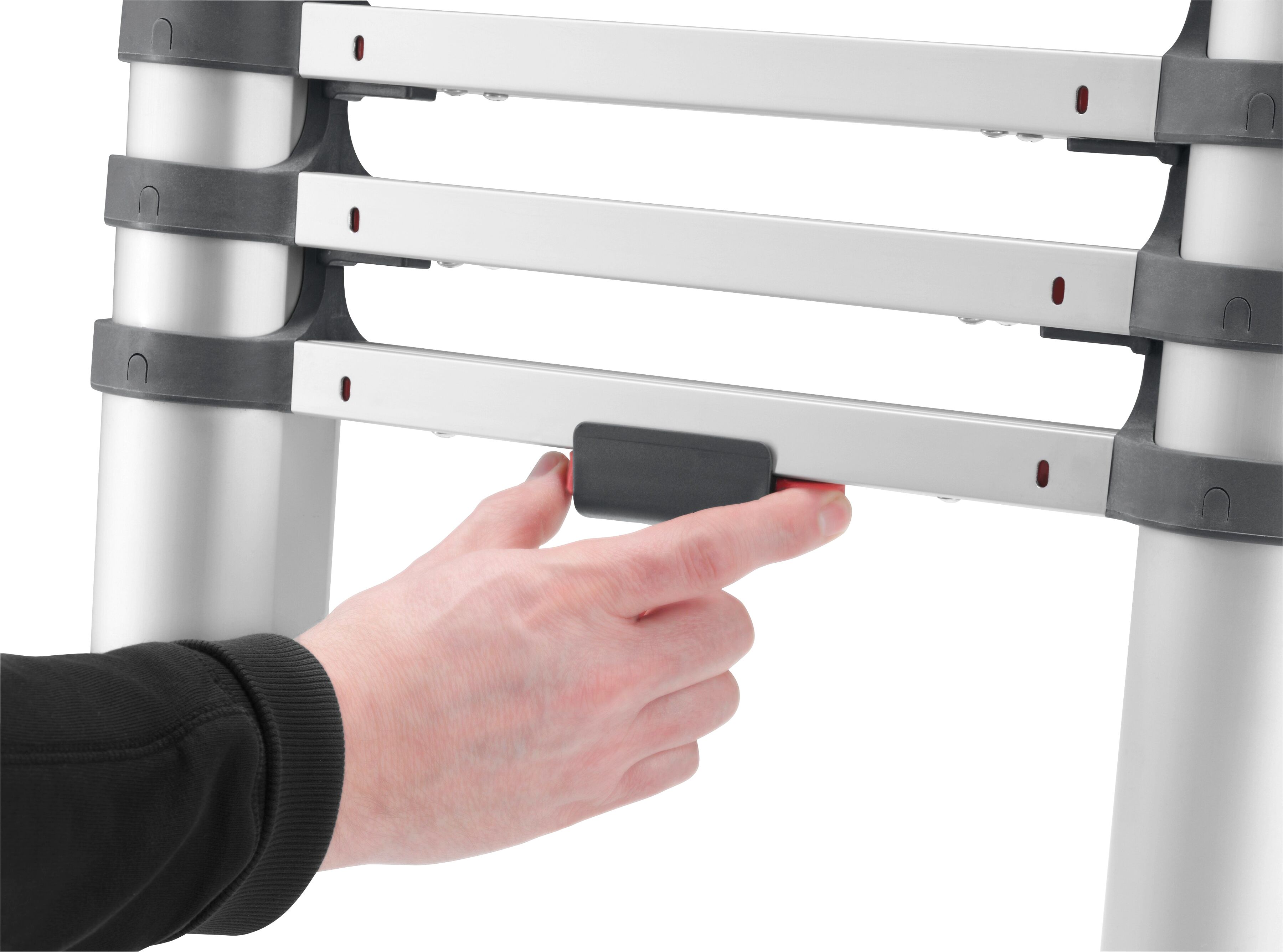 Teleskopleiter HAILO "FlexLine", grau (aluminiumfarben), B:48cm H:108cm L:10cm, Aluminium, Leitern, Teleskopleiter, Alu-Sicherheits-Teleskopleiter 13 Sprossen