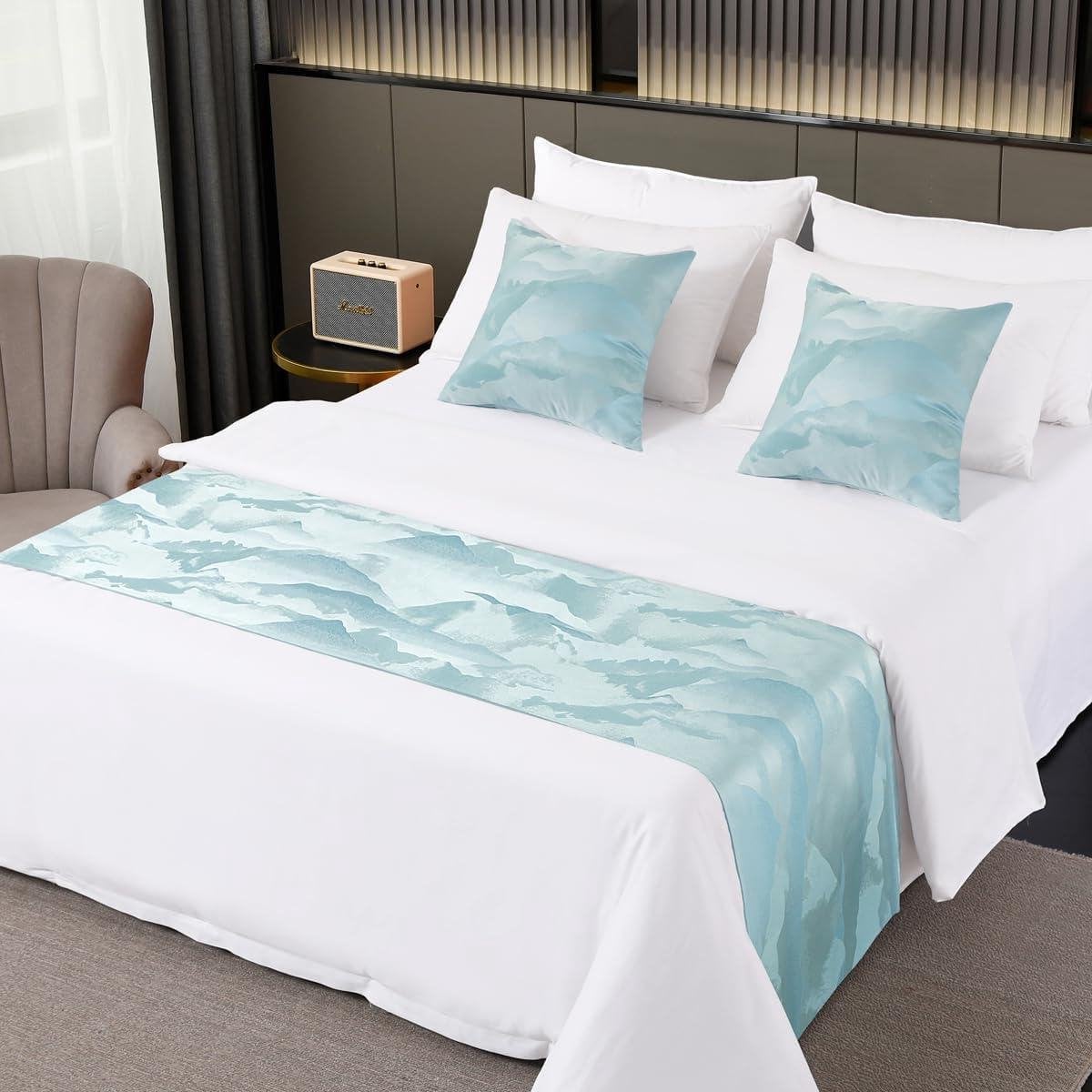 Lichtblauwe Chenille Bed Runner - Zachte Bed Sjaal - 180 x 50 cm