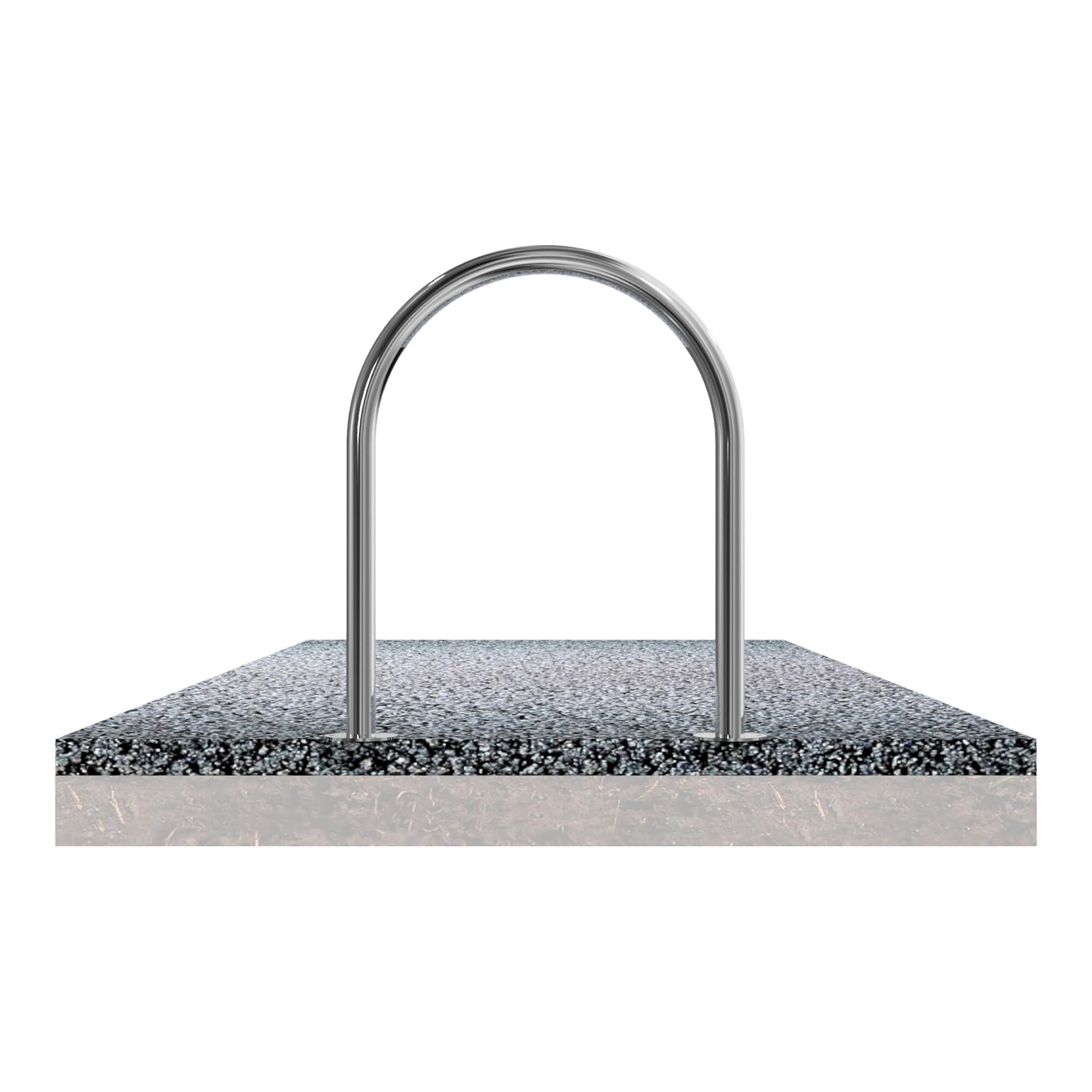 Schake Edelstahl, Rundbügel Ø48 mm Länge: 650mm, Höhe: 800mm + Bodenplatten zum Aufdübeln (449_65P)