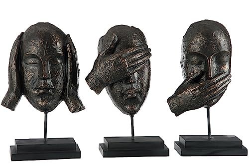 J-Line Horen Zien Zwijgen Decoratie op Voet, Donkerbruin, 3 stuks