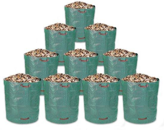 Unyqoos 10-delige set tuinzakken, 500 liter, geweven polypropyleen, scheurbestendig voor bladeren, gras en snoeiafval