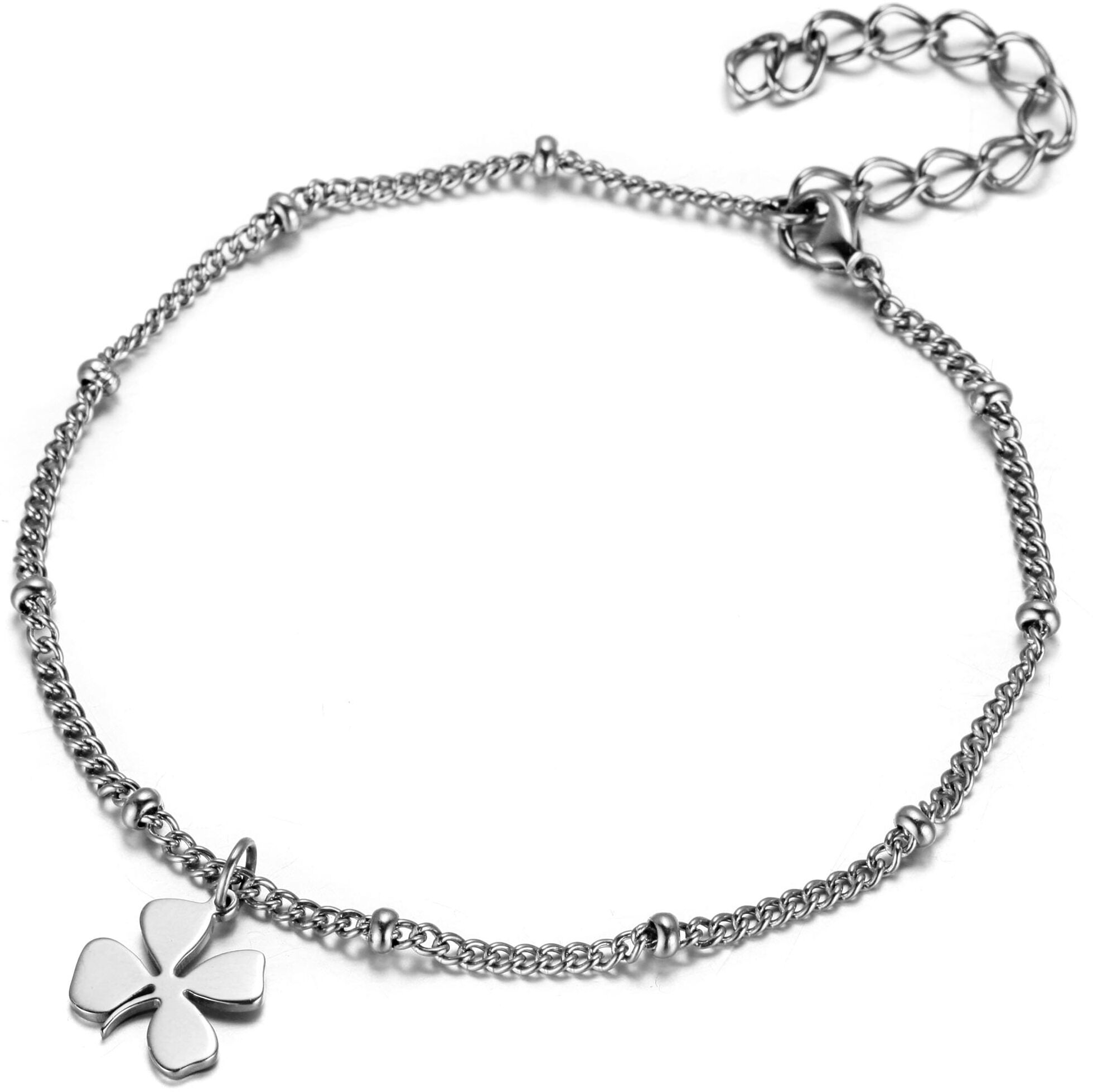 Fusskette FIRETTI "Schmuck Geschenk Körperschmuck Kleeblatt, Panzerkette", silber (edelstahlfarben), Fussketten, Damen, Edelstahl, Fusskette edelstahlfarben Edelstahl