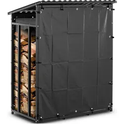 Hillvert, Zubehör Kerzen + Kamin, Kaminholzregal mit Plane und Dach 2,2 m3 600 kg Stahl / Kunststoff schwarz