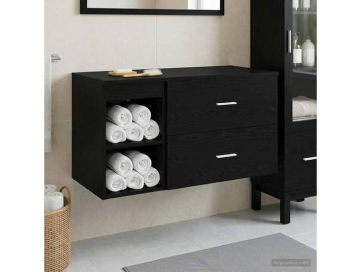 KTHLBRH Badezimmermoebel-Set 2 STK Schwarze Eiche Holzwerkstoff Wandschrank 62,5x44,5x50 cm und 30x44,5x50 cm, Schubladen und Regale, moderne Silbergriffe, wandmontiert, pflegeleichte Oberflaeche